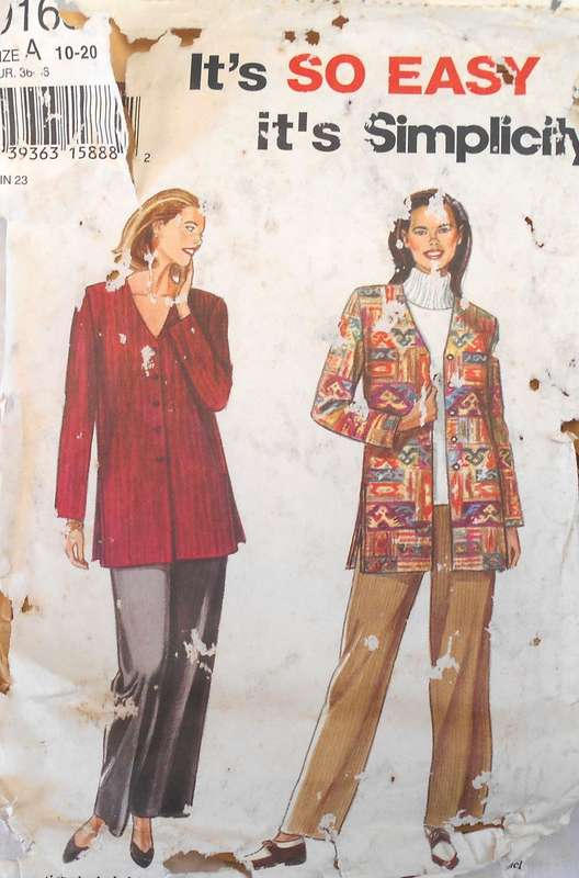 SIMPLICITY 9165 PANTS &TOP SIZE 10-20 COMPLETE-CUT TO 20-PK WORN-ZIPLOC