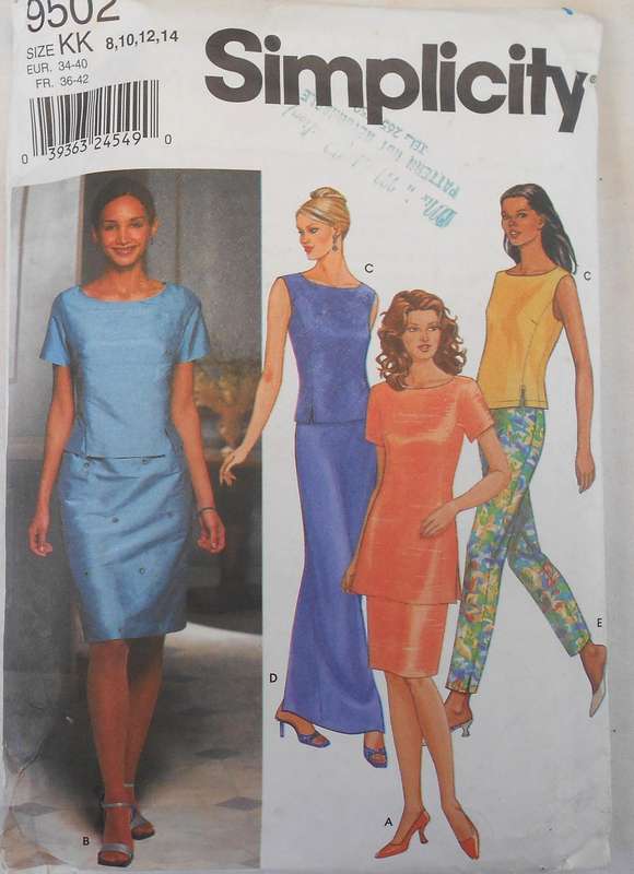 SIMPLICITY 9502 TWO PIECE DRESS-TOP-SKIRT SIZE 8-14 CUT TO 14-NO PANTS PATTERN