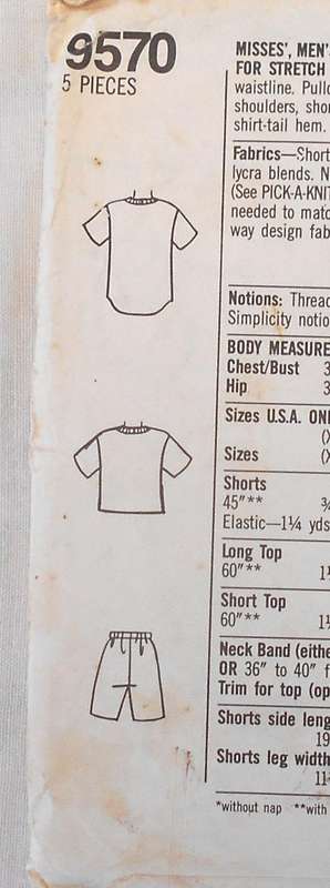SIMPLICITY 9570 UNISEX BICYLE SHORTS & TOP SIZE XS-XL (30-48) COMPLETE-CUT TO XL (46-48)