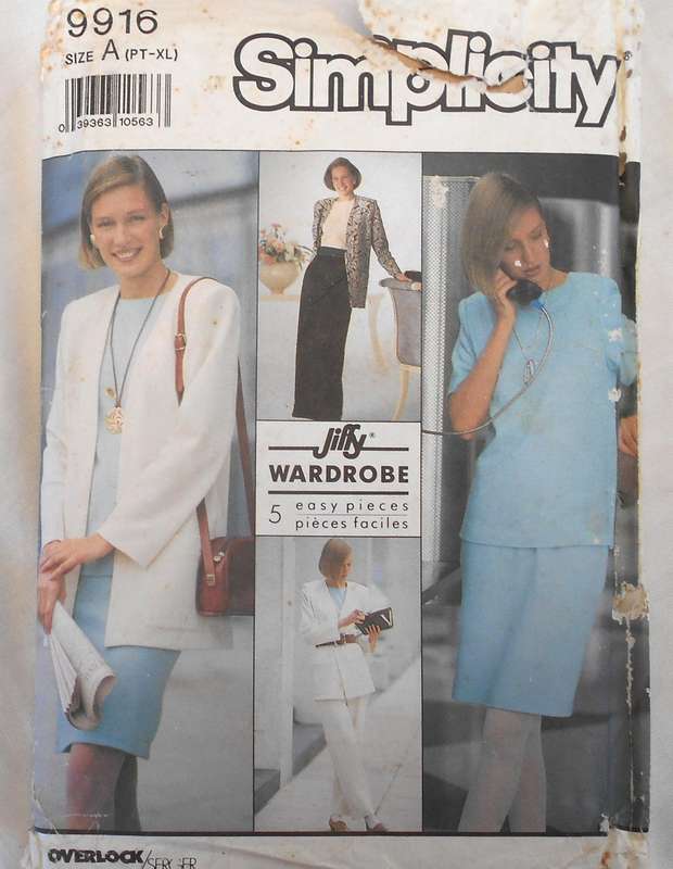 SIMPLICITY 9916 SKIRT-PANTS-TOP-UNLINED JACKET+TIE BELT SIZE PT-XL (32-48) COMPLETE-UNCUT-F/FOLDED