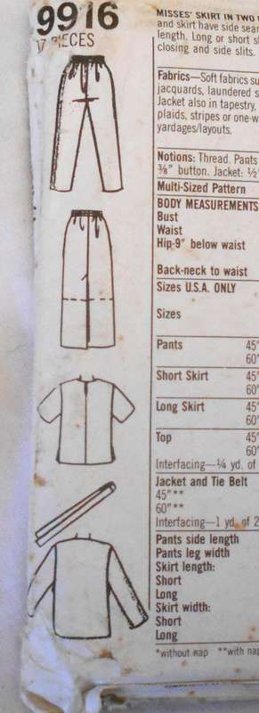SIMPLICITY 9916 SKIRT-PANTS-TOP-UNLINED JACKET+TIE BELT SIZE PT-XL (32-48) COMPLETE-UNCUT-F/FOLDED