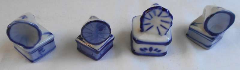 Four Delf style Miniature Gramophone Figurines