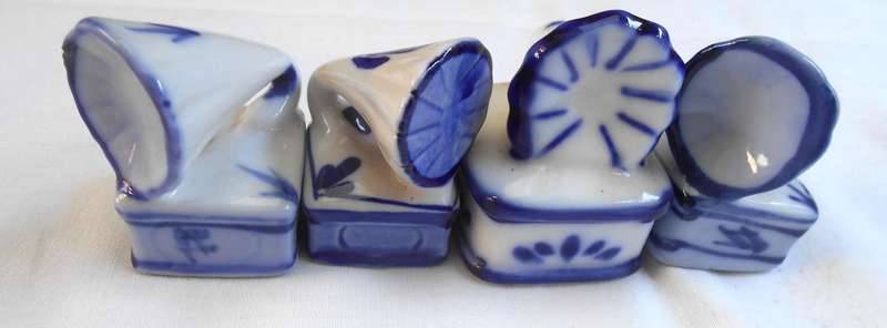 Four Delf style Miniature Gramophone Figurines
