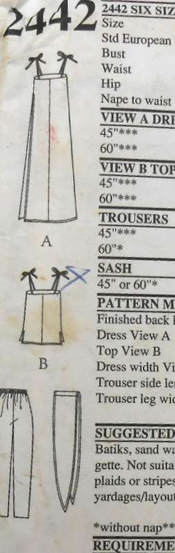 STYLE 2442 SHOE STRING STRAP TOP-DRESS -PANTS-SASH SIZE 6-16 COMPLETE-CUT TO 12/14