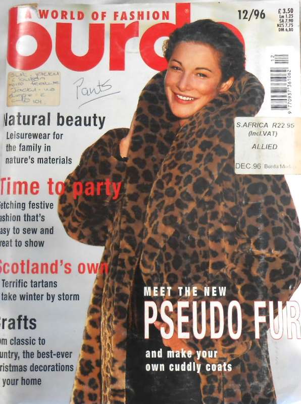 BURDA -WORLD OF FASHION 12/96 108 PAGES PLUS PULL OU PATTERN SECTION