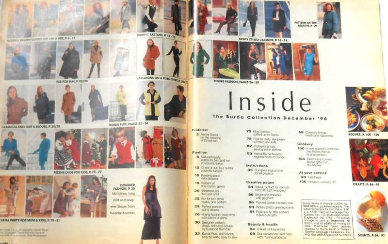 BURDA -WORLD OF FASHION 12/96 108 PAGES PLUS PULL OU PATTERN SECTION