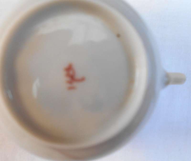 RARE EXQUISITE JAPANESE EGG THIN BONE CHINA ESPRESSO TRIO WITH GEISHA GIRL IMAGE AT BOTTOM OF CUP