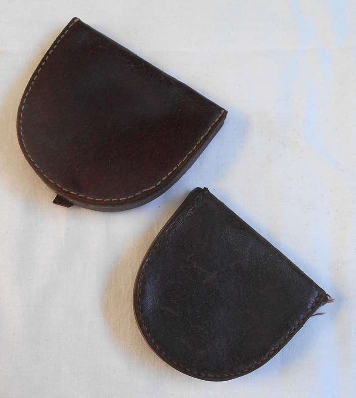 TWO VINTAGE REAL LEATHER DARK BROWN COIN PURSES