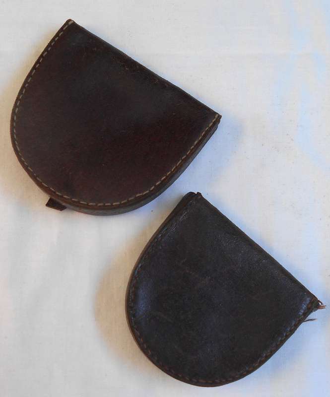TWO VINTAGE REAL LEATHER DARK BROWN COIN PURSES