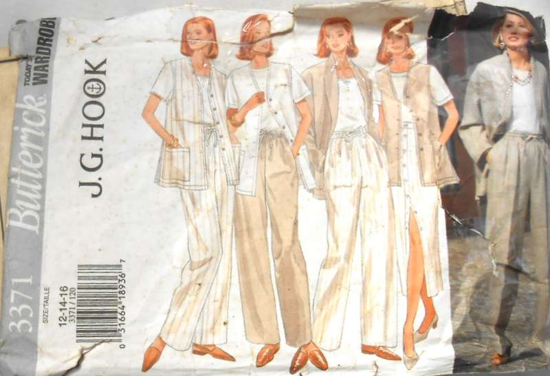 BUTTERICK 3371 JACKET-WAISTCAOT-SKIRT-PANTS SIZE 12-14-16 COMPLETE-CUT TO 16-ZIPLOC
