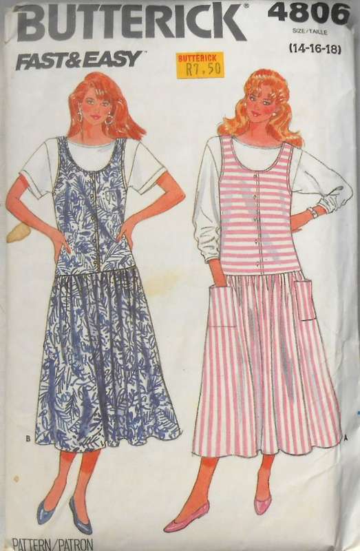 BUTTERICK 4806 PINAFORE & TOP SIZE 14-16-18 COMPLETE-CUT TO 18