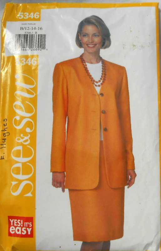 BUTTERICK 5346 JACKET-SKIRT SIZE 12-14-16 COMPLETE-CUT TO 16