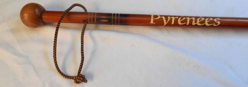 ORIGINAL PYRENEES WALKING STICK, WITH STEEL POINT, ROUND HANDLE AND WRIST BAND