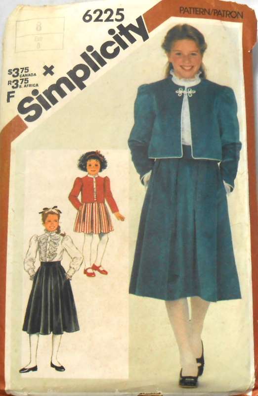 SIMPLICITY 6225 GIRLS SKIRT-BLOUSE-LINED JACKET SIZE 8 YEARS-COMPLETE