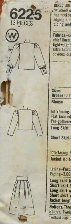 SIMPLICITY 6225 GIRLS SKIRT-BLOUSE-LINED JACKET SIZE 8 YEARS-COMPLETE