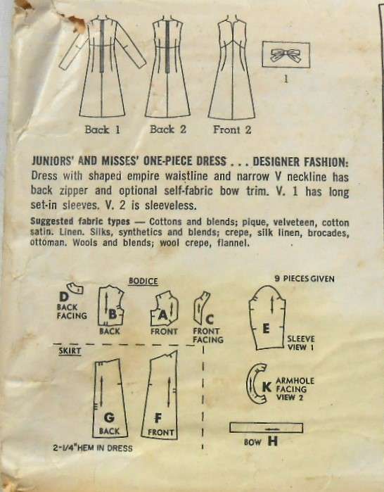 VINTAGE SIMPLICITY 6262 ONE PIECE DRESS SIZE 14 BUST 34 COMPLETE