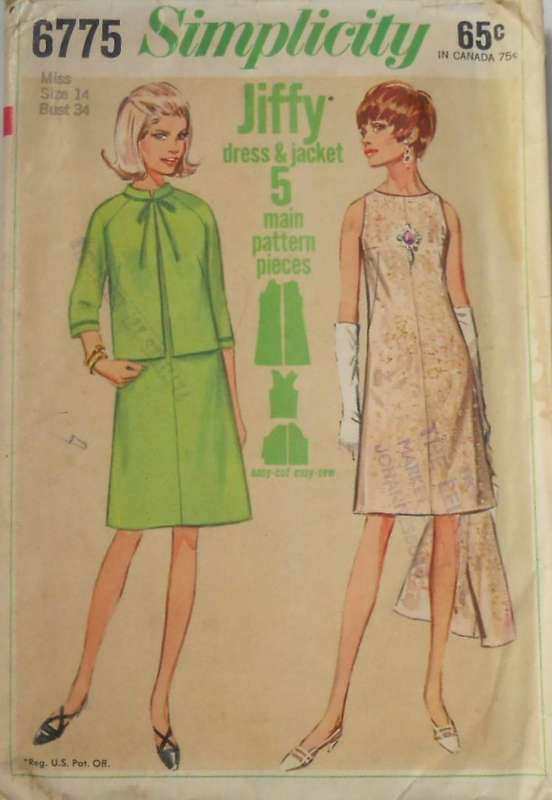 SIMPLICITY 6775 ONE PIECE DRESS & JACKET SIZE 14 BUST 14 COMPLETE