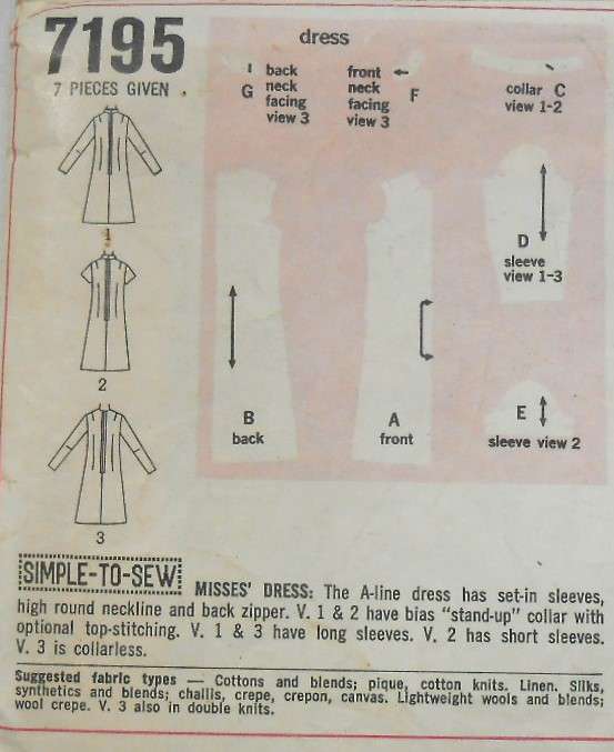 SIMPLICITY 7195 ONE PIECE A-LINE DRESS SIZE 14 BUST 14 COMPLETE