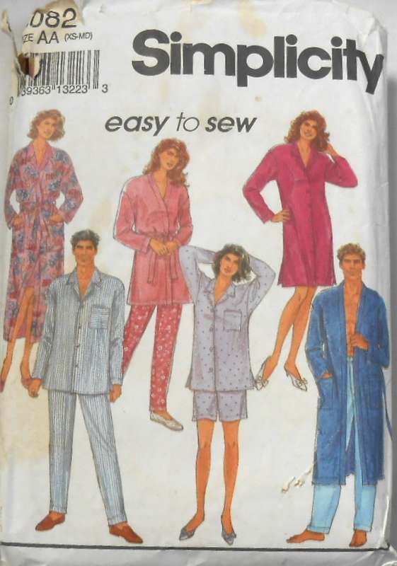 SIMPLICITY 8082 UNISEX ROBE & PJS SIZE XS-MD (30-40) COMPLETE-CUT TO M (38-40)