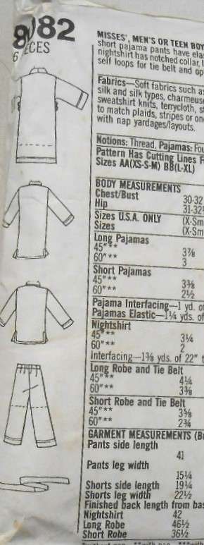 SIMPLICITY 8082 UNISEX ROBE & PJS SIZE XS-MD (30-40) COMPLETE-CUT TO M (38-40)