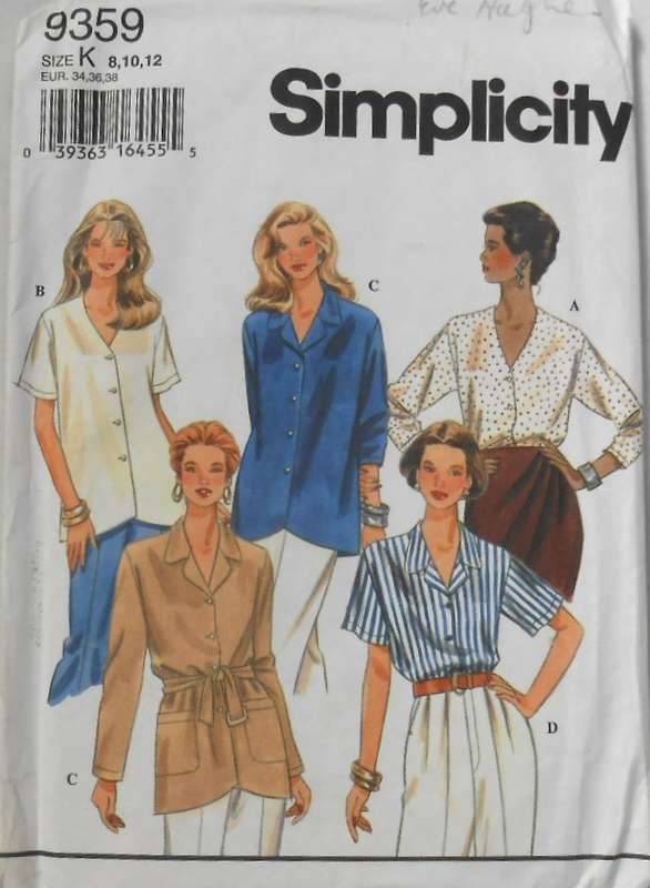 SIMPLICITY 9359 FRONT BUTTON BLOUSE SIZE 8-10-12 COMPLETE-CUT TO 12