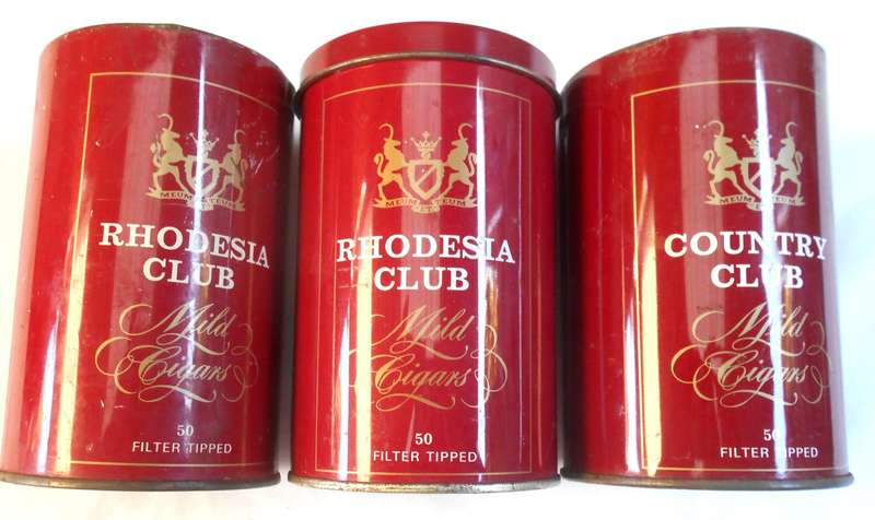 Rare to find THREE RHODESIA COUNTRY CLUB CIGAR TINS - ONE WITH LID