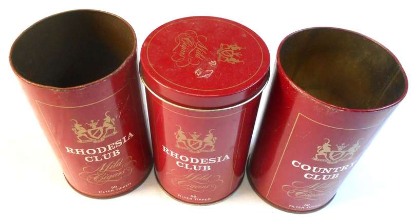 Rare to find THREE RHODESIA COUNTRY CLUB CIGAR TINS - ONE WITH LID