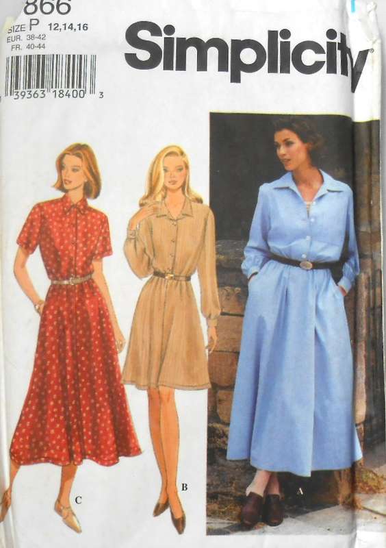SIMPLICITY 9866 SKIRTWAIST DRESS SIZE 12-14-16 COMPLETE-UNCUT-F/FOLDED
