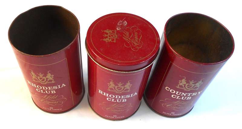 Rare to find THREE RHODESIA COUNTRY CLUB CIGAR TINS - ONE WITH LID