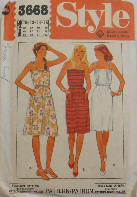 STYLE 3668 STRAPLESS/SHOE STRING STRAP PULLOVER DRESS  SIZE 10-12-14-16 COMPLETE-UNCUT-F/FOLDED