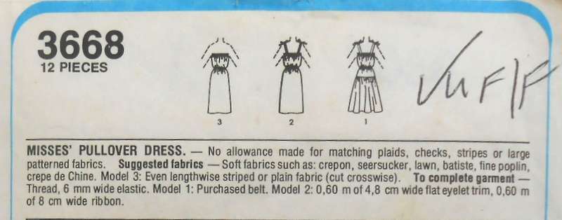 STYLE 3668 STRAPLESS/SHOE STRING STRAP PULLOVER DRESS  SIZE 10-12-14-16 COMPLETE-UNCUT-F/FOLDED