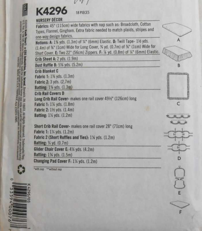 KWIK SEW K4296 NURDERY DECOR ONE SIZE COMPLETE-UNCUT-F/FOLDED