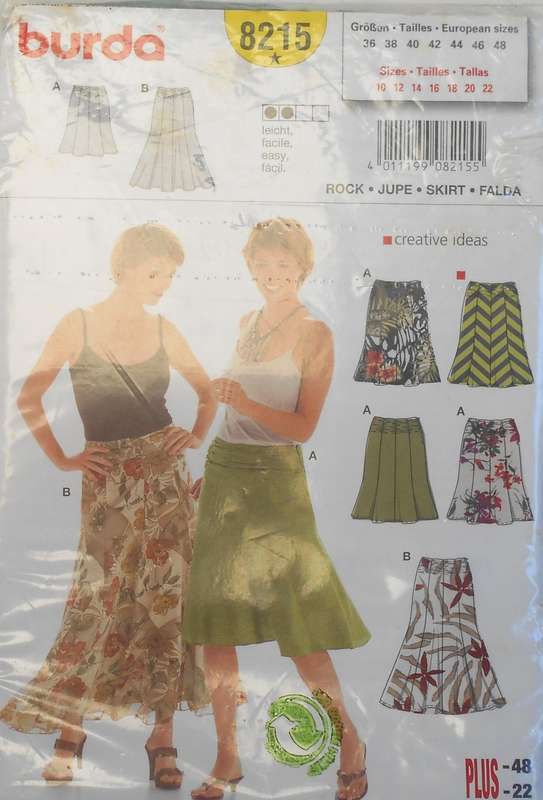 BURDA 8215 FLARED SKIRT SIZE 10-22- COMPLETE-CUT TO 22