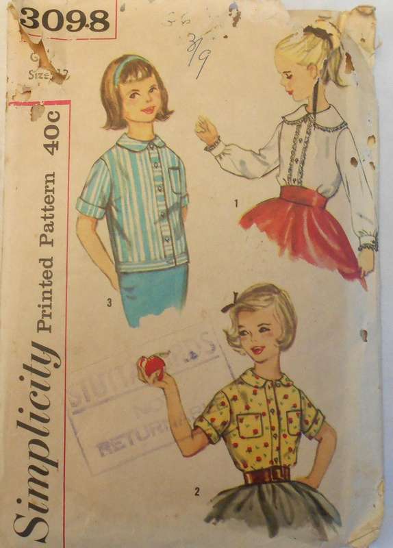 VINTAGE SIMPLICITY 3098 GIRLS BLOUSE & OVERBLOUSE SIZE 12 YEARS -COMPLETE