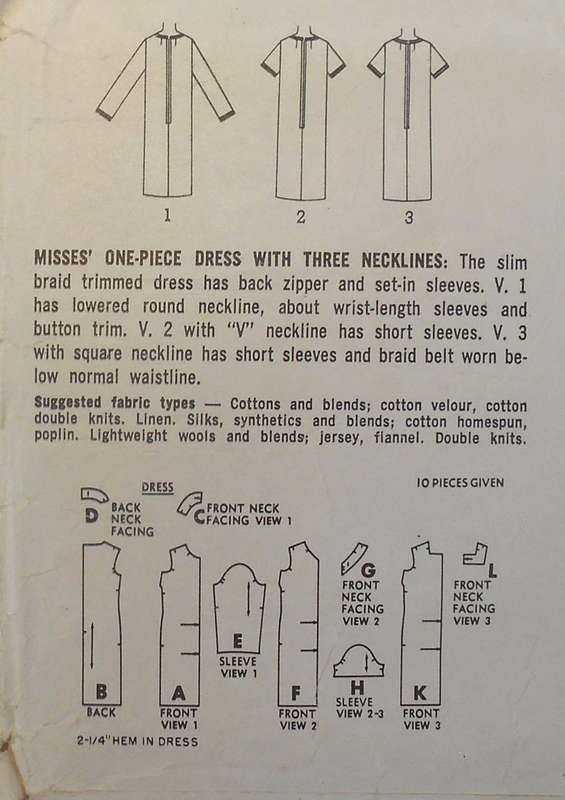 VINTAGE SIMPLICITY 6726 ONE PIECE DRESS WITH 3 NECKLINES SIZE 12 BUST 32 -COMPLETE