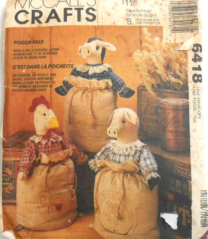 McCALLS CRAFTS 6418 POUCH PALS-PIG-COW-CHICKEN SIZE 17-19.5" SEE LISTING