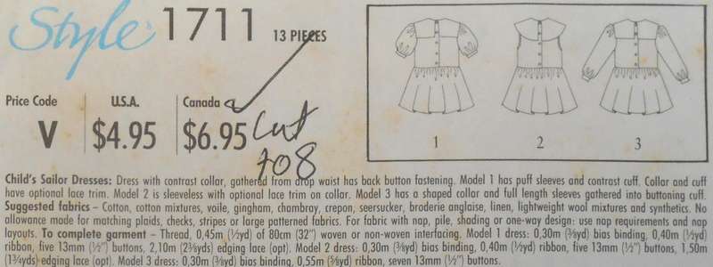 STYLE 1711 GIRLS SAILOR DRESSES SIZE 2-8 YEARS COMPLETE-CUT TO 8