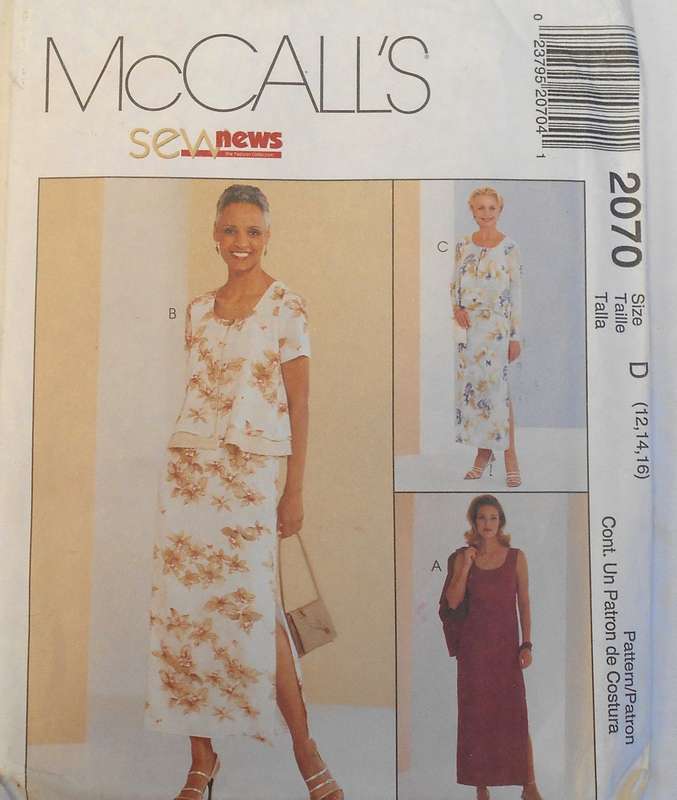 McCALLS 2070 LINED DRESS & JACKET SIZE 12-14-16 COMPLETE-UNCUT-F/FOLDED