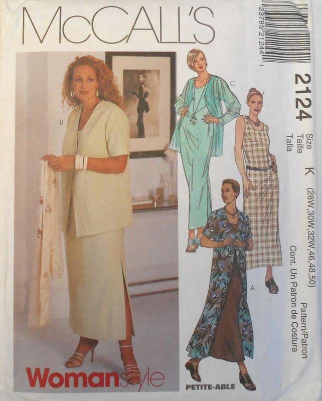 McCALLS 2124 DRESS & JACKET IN 2 LENGTHS SIZE 28W-30W-32W-46-48-50 COMPLETE-UNCUT-F/FOLDED