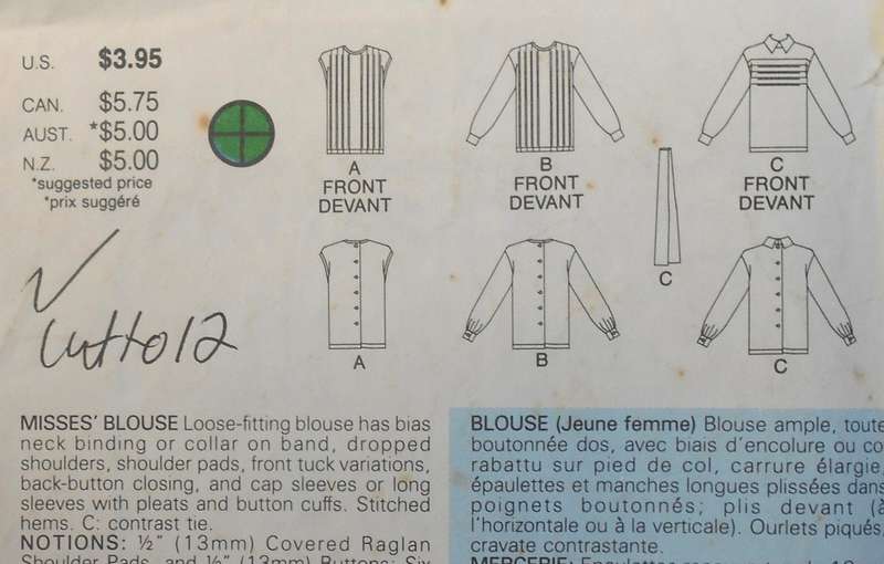 BUTTERICK 3767 LOOSE FITTING BLOUSE SIZE 8-10-12 COMPLETE-CUT TO 12