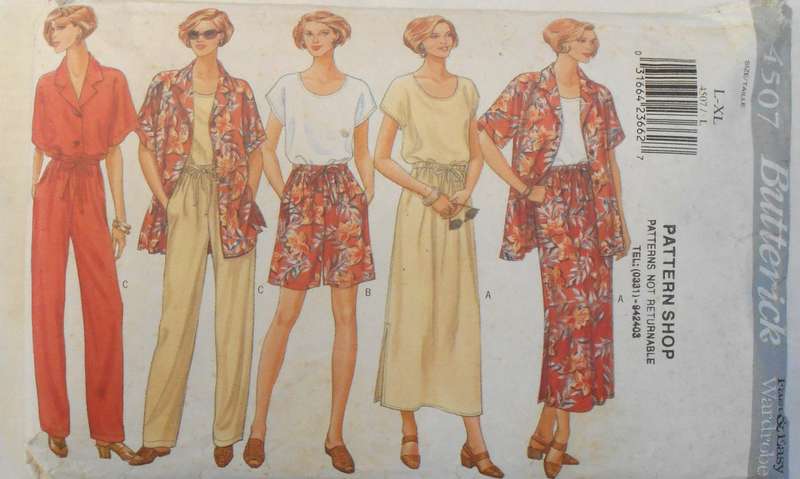 BUTTERICK 4507 SHIRT-TOP-SKIRT-SHORTS-PANTS SIZE L-XL (16-22) COMPLETE-CUT TO XL 20-22