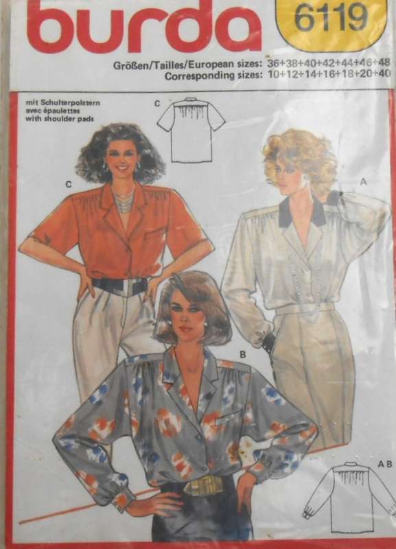 BURDA 6119 BLOUSE SIZE WOMEN 10-40 COMPLETE-UNCUT-F/FOLDED