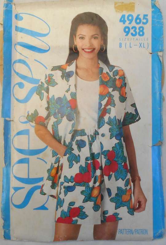 BUTTERICK 4965 SHIRT-TOP-SHORTS SIZE L-XL (16-22) COMPLETE-CUT TO XL 20-22
