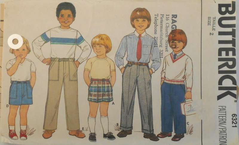 BUTTERICK 6321 BOYS PANTS & SHORTS SIZE 2 YEARS COMPLETE-ZIPLOC