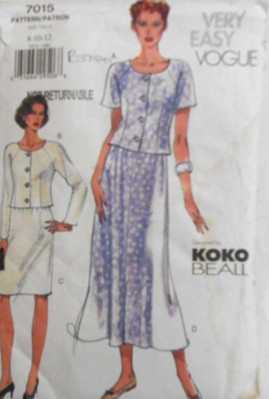 VOGUE 7015 TOP & SKIRT SIZE 8-10-12 COMPLETE CUT TO 12