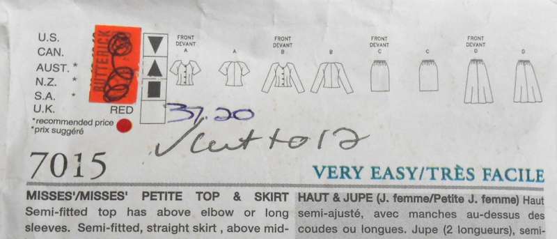 VOGUE 7015 TOP & SKIRT SIZE 8-10-12 COMPLETE CUT TO 12