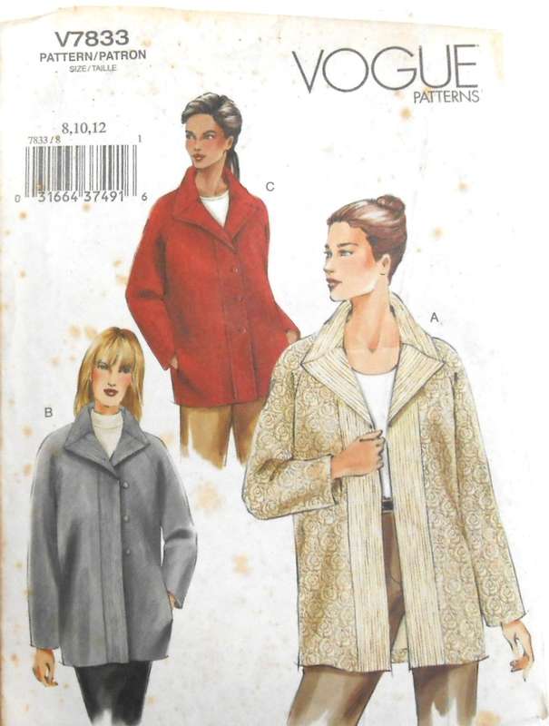 VOGUE V7833 A LINE LINED JACKETS SIZE 8-10-12 COMPLETE CUT TO 12