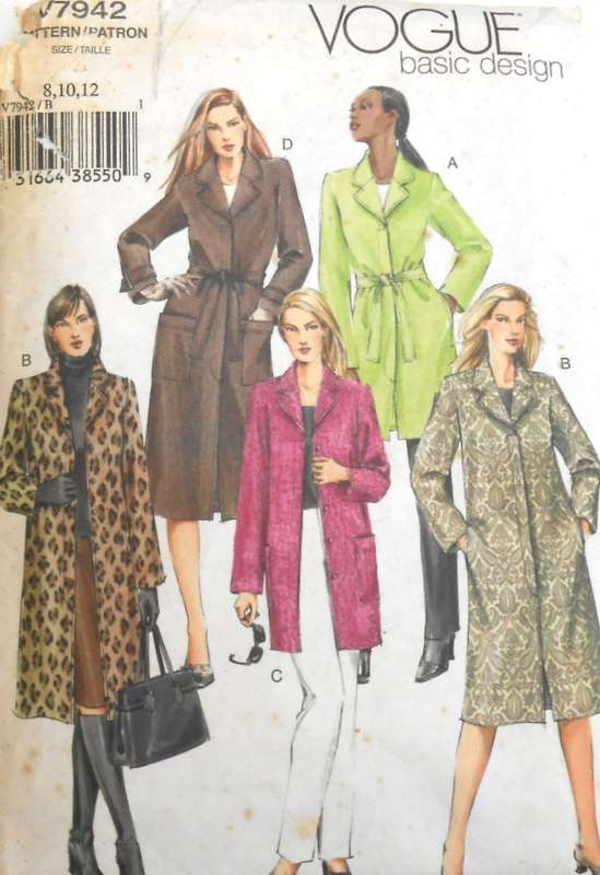 VOGUE V7942 JACKET & COAT SIZE 8-10-12 COMPLETE-PART CUT TO 12