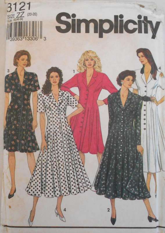 SIMPLICITY 8121 FRONT BUTTON DRESS IN 2 LENGTHS SIZE-20-26-COMPLETE-UNCUT-F/FOLDED
