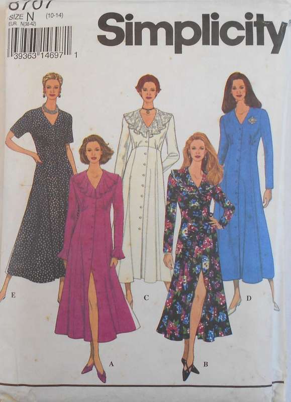 SIMPLICITY 8707 FIT & FLARED FRONT BUTTON DRESS SIZE-10-14 -COMPLETE-CUT TO 14